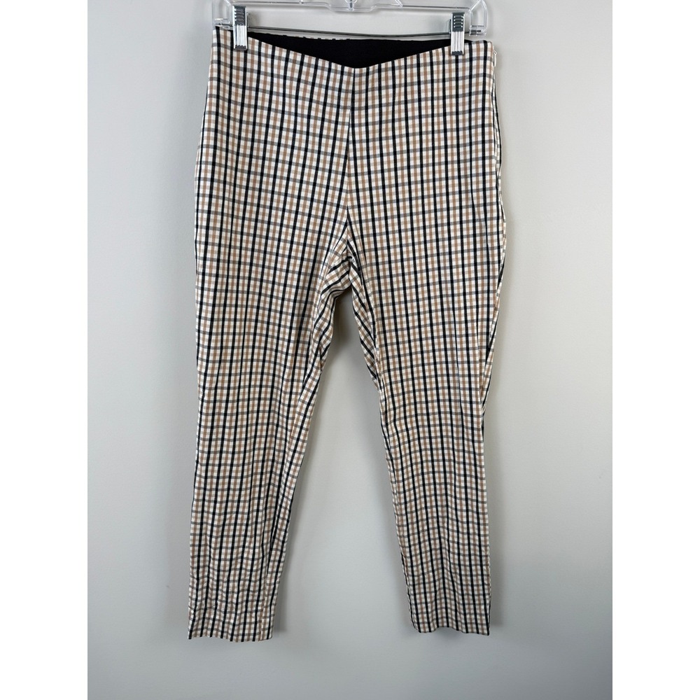 A New Day Plaid Ankle Pants Women's 6 Tan Black High Rise Skinny Side‎ Zip